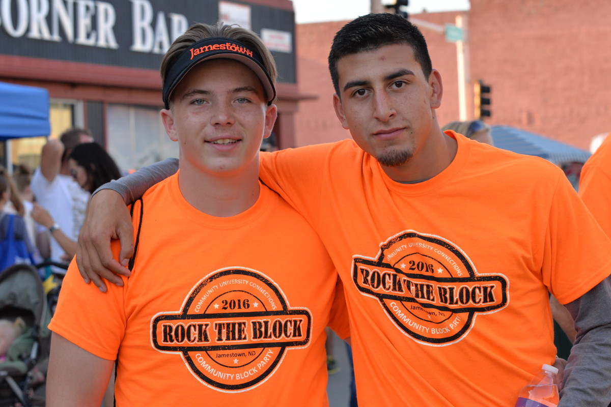 Students in Walk the Block shirts posing for the photo