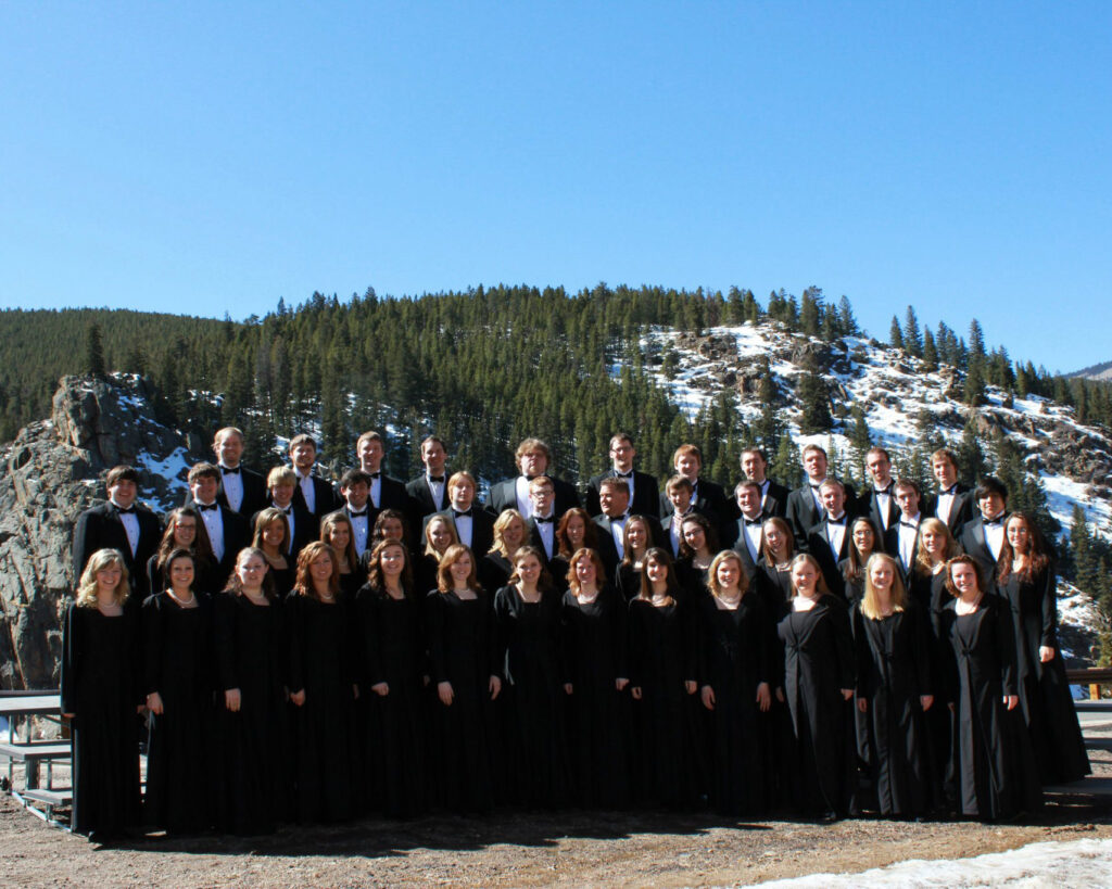 UJ Concert choir in China with mountains in the background