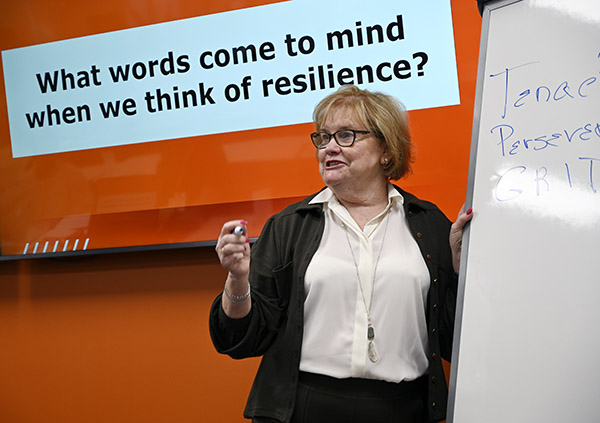 Dr. Brenda Kaspari, director of the Accelerated Master of Arts in Leadership program, shares about resilience during the Character in Leadership PHX Conference.
