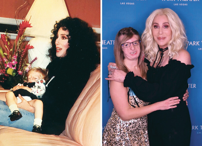 Two photos grouped together showing the same two people decades apart. 